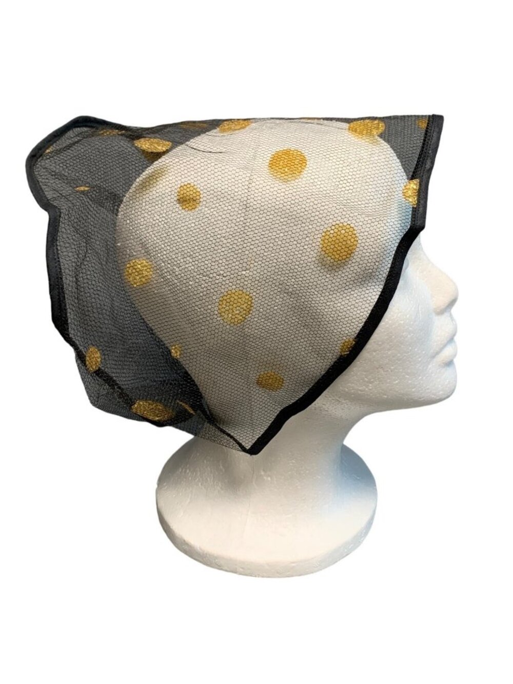 Vintage Womens Black Mesh Hair Net w/Gold Polka Dots - Retro Chic Head Covering